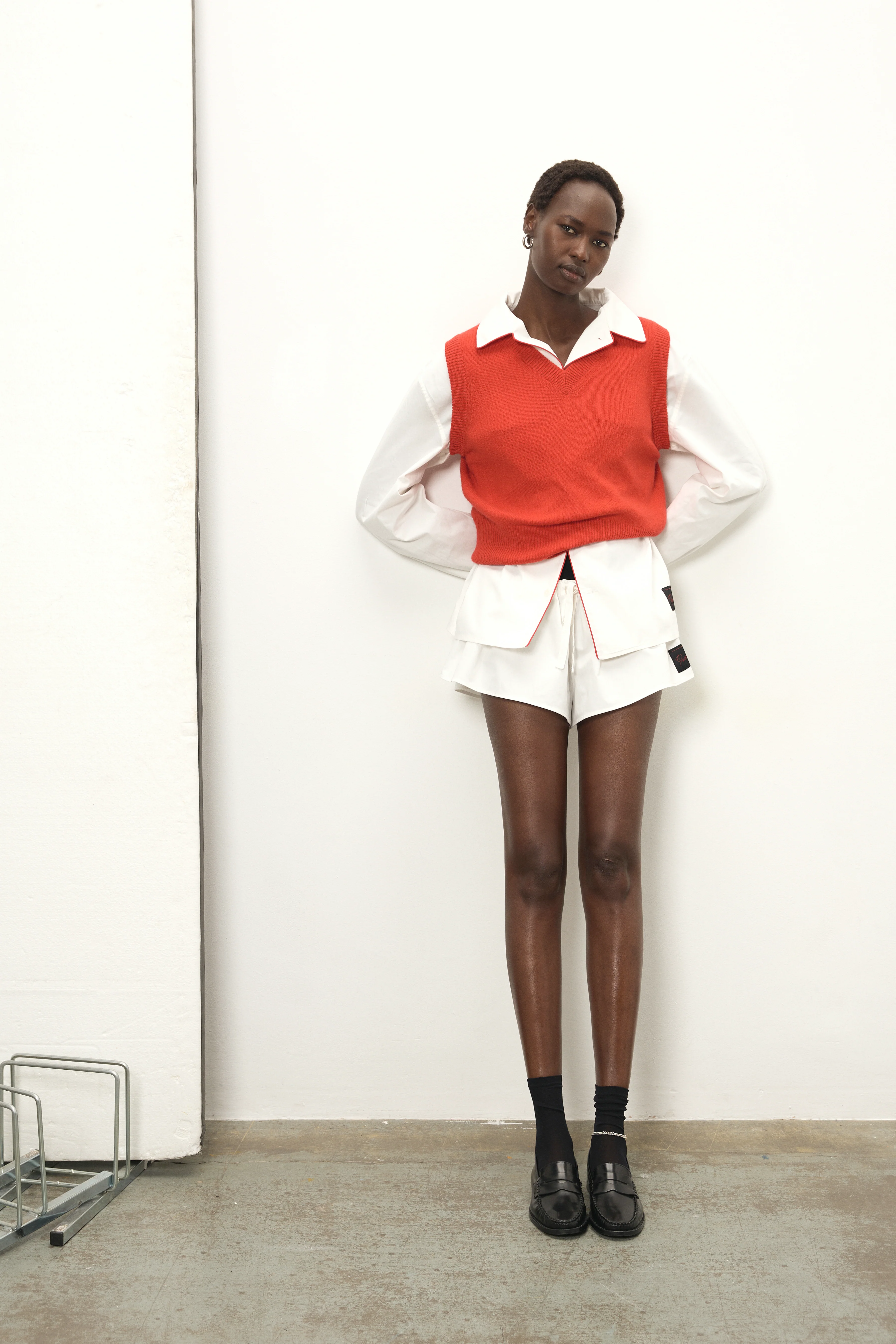 Boxy Cotton Poplin Shirt - White & Red Piping - Image 4