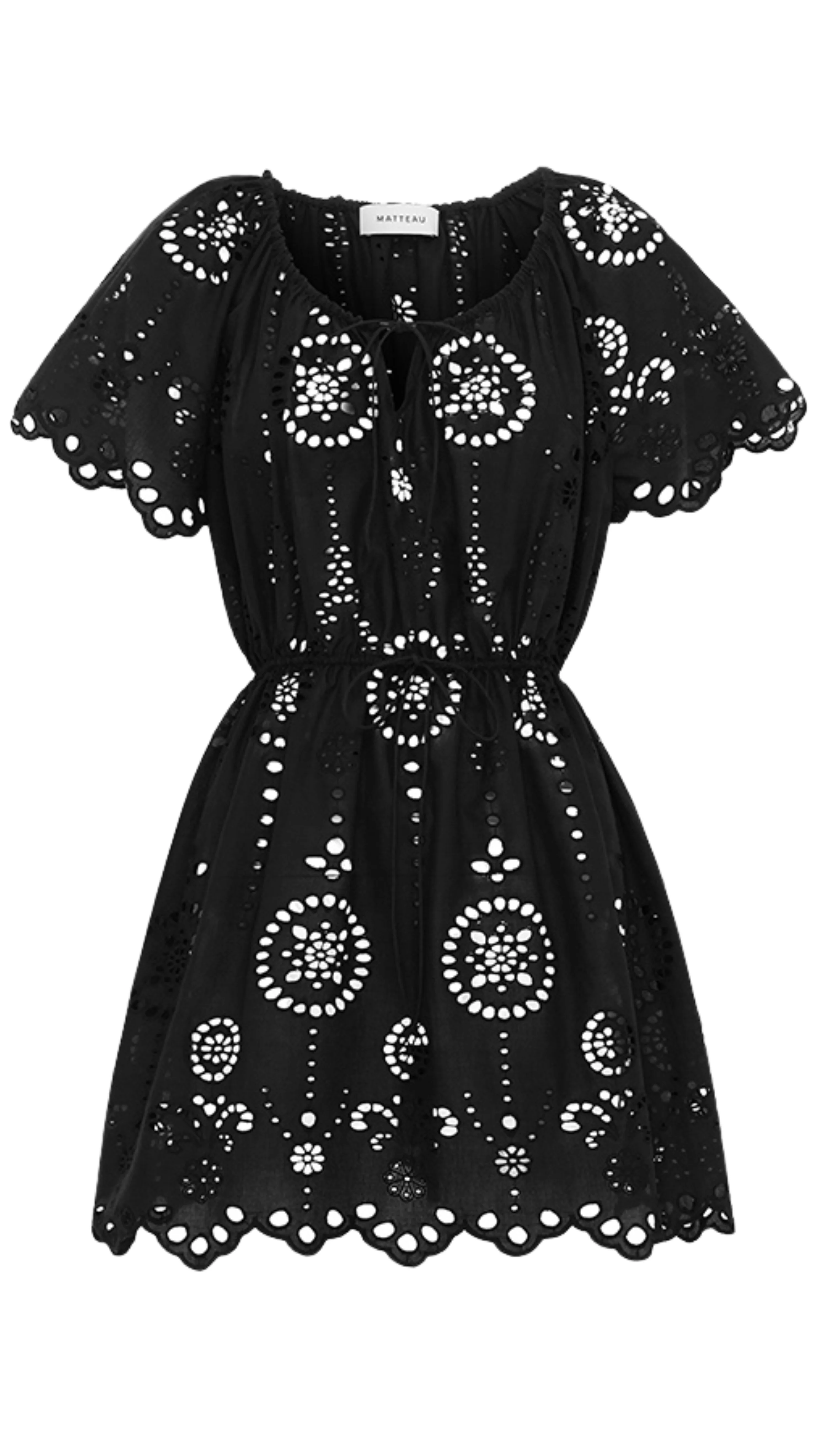 Broderie Scoop Mini Dress - Black