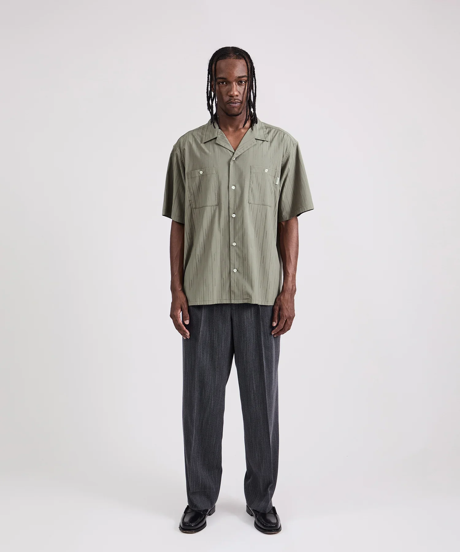 Canty Dobby Stripe Short Sleeve Shirt - Olive Green - Image 2