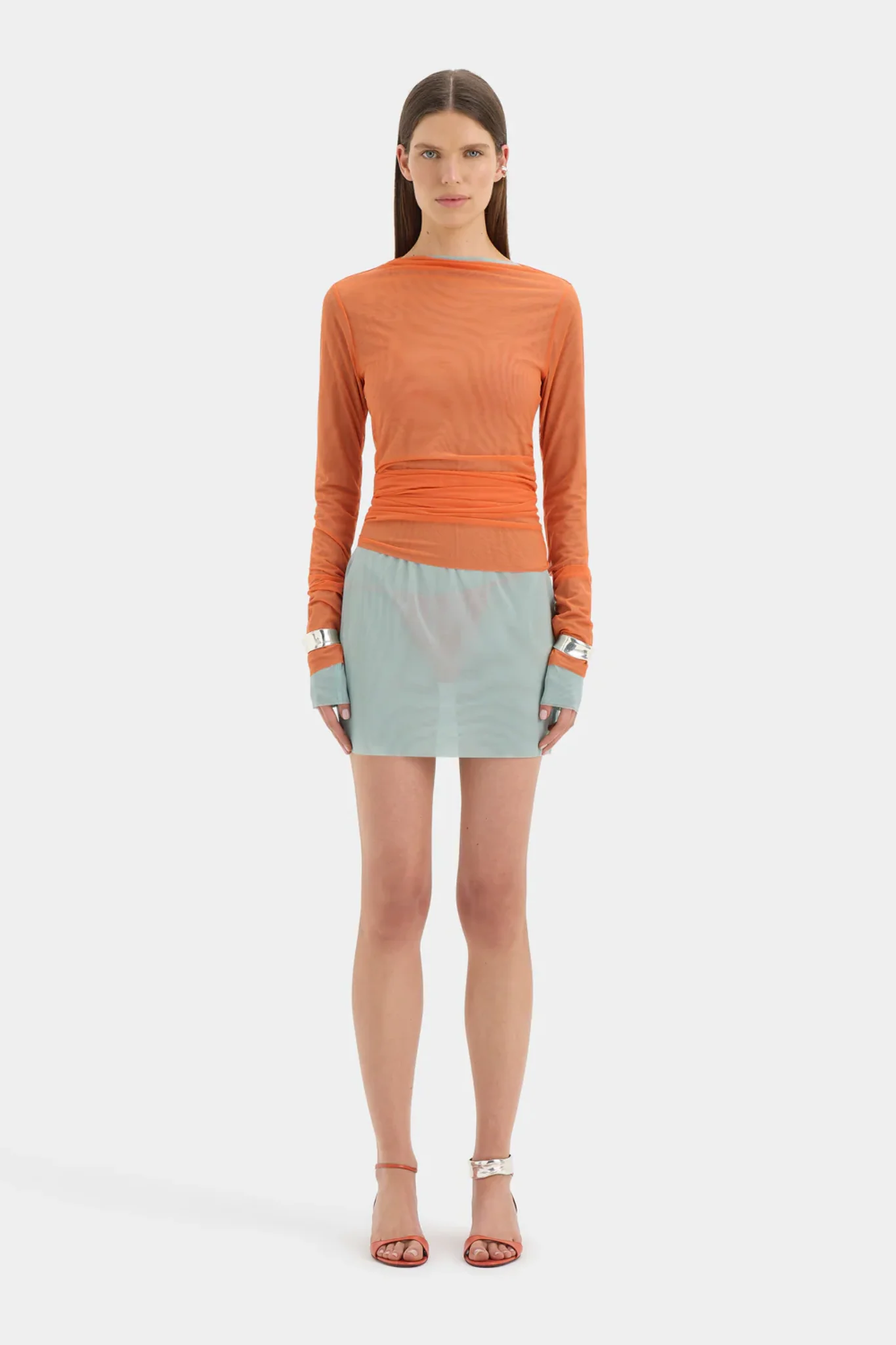 Costa Gathered Mini Dress - Tangerine Splice - Image 11