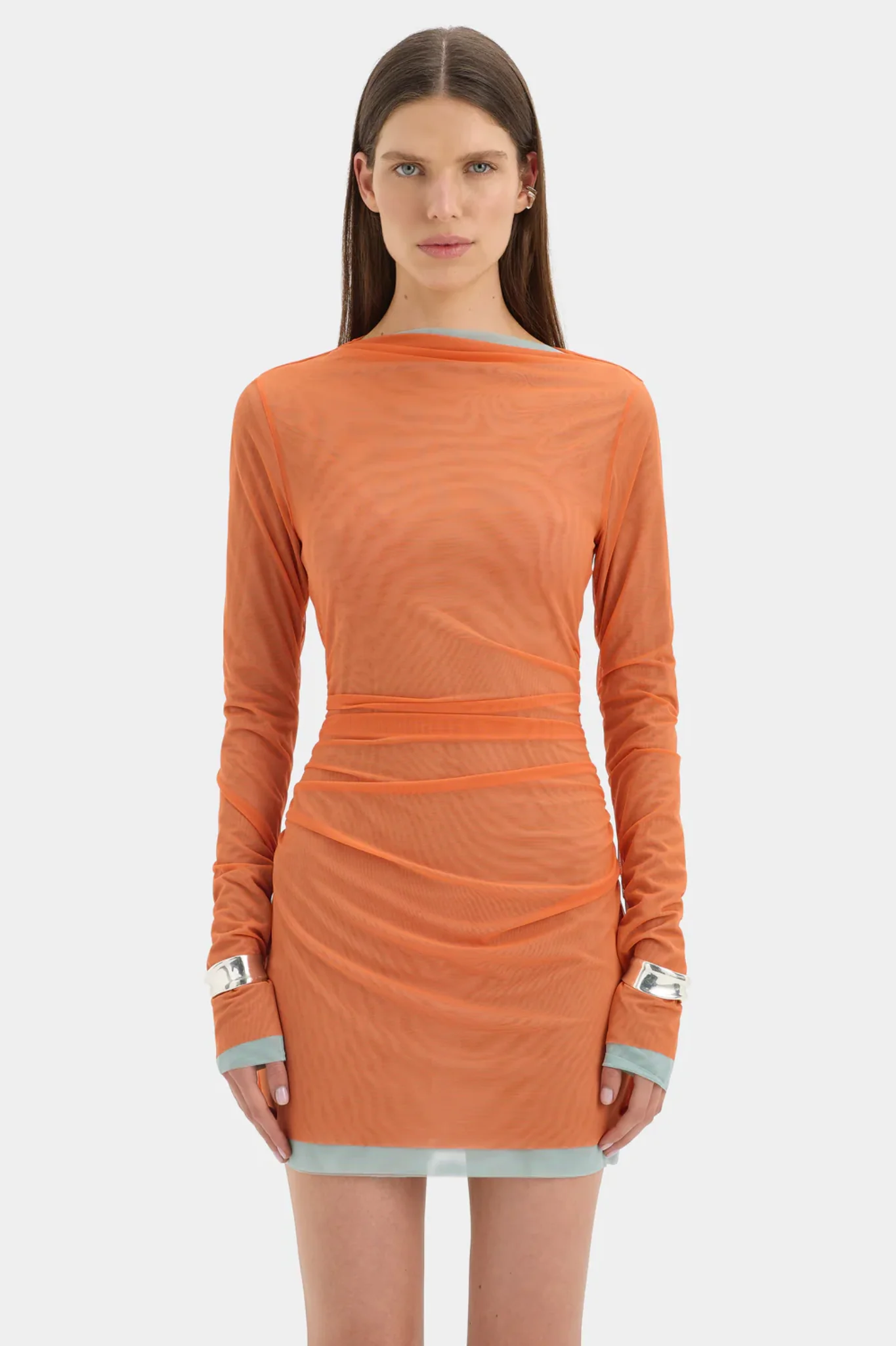 Costa Gathered Mini Dress - Tangerine Splice - Image 12