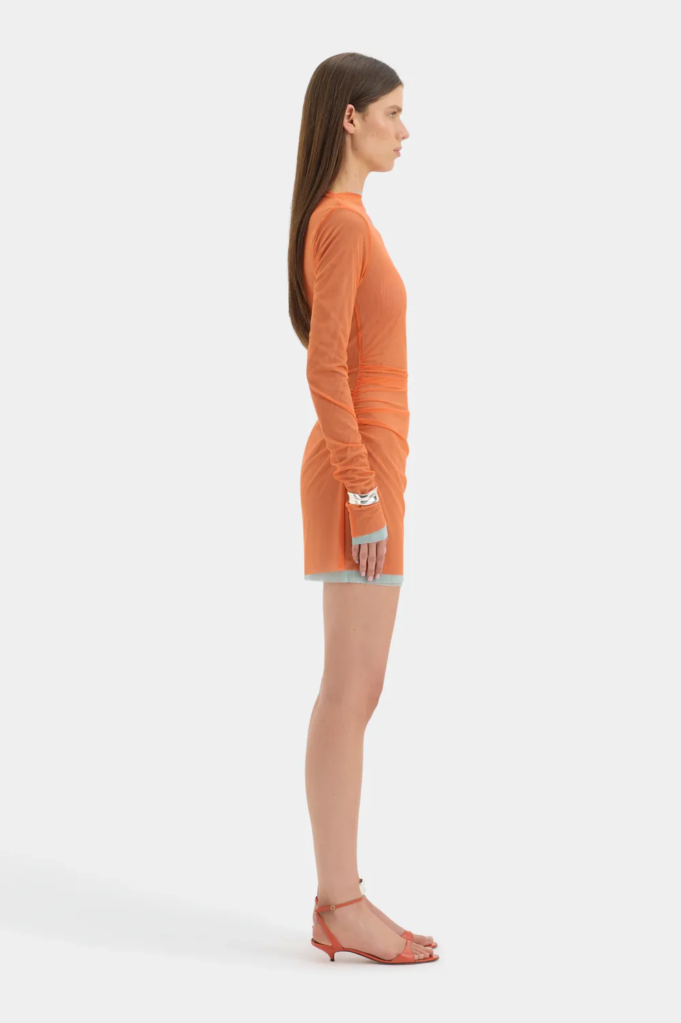Costa Gathered Mini Dress - Tangerine Splice - Image 6