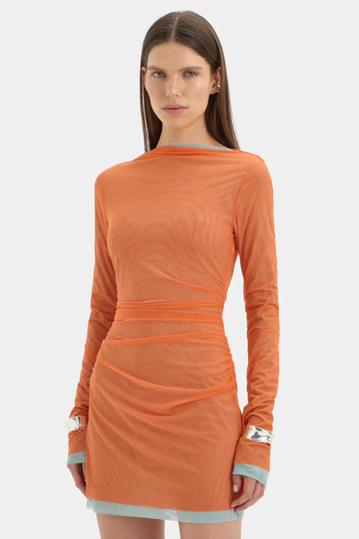 Costa Gathered Mini Dress - Tangerine Splice - Image 7