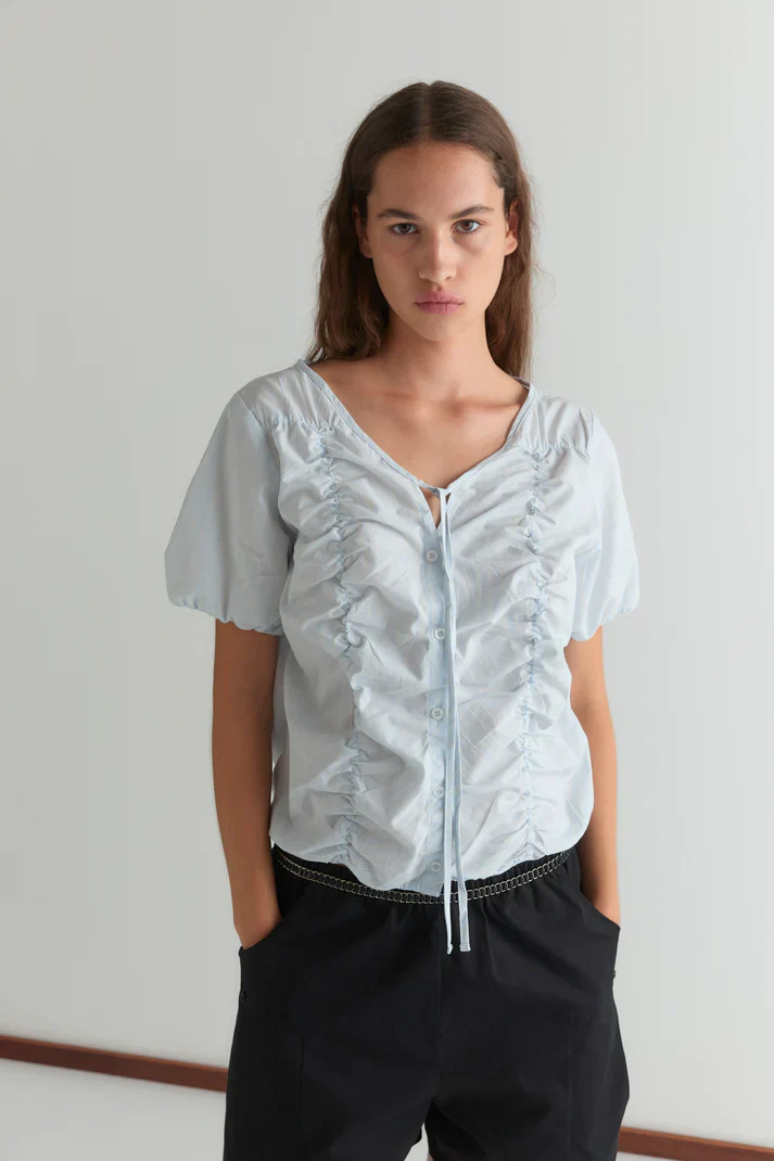 Crinkle Top - Powder Blue Stripe - Image 4