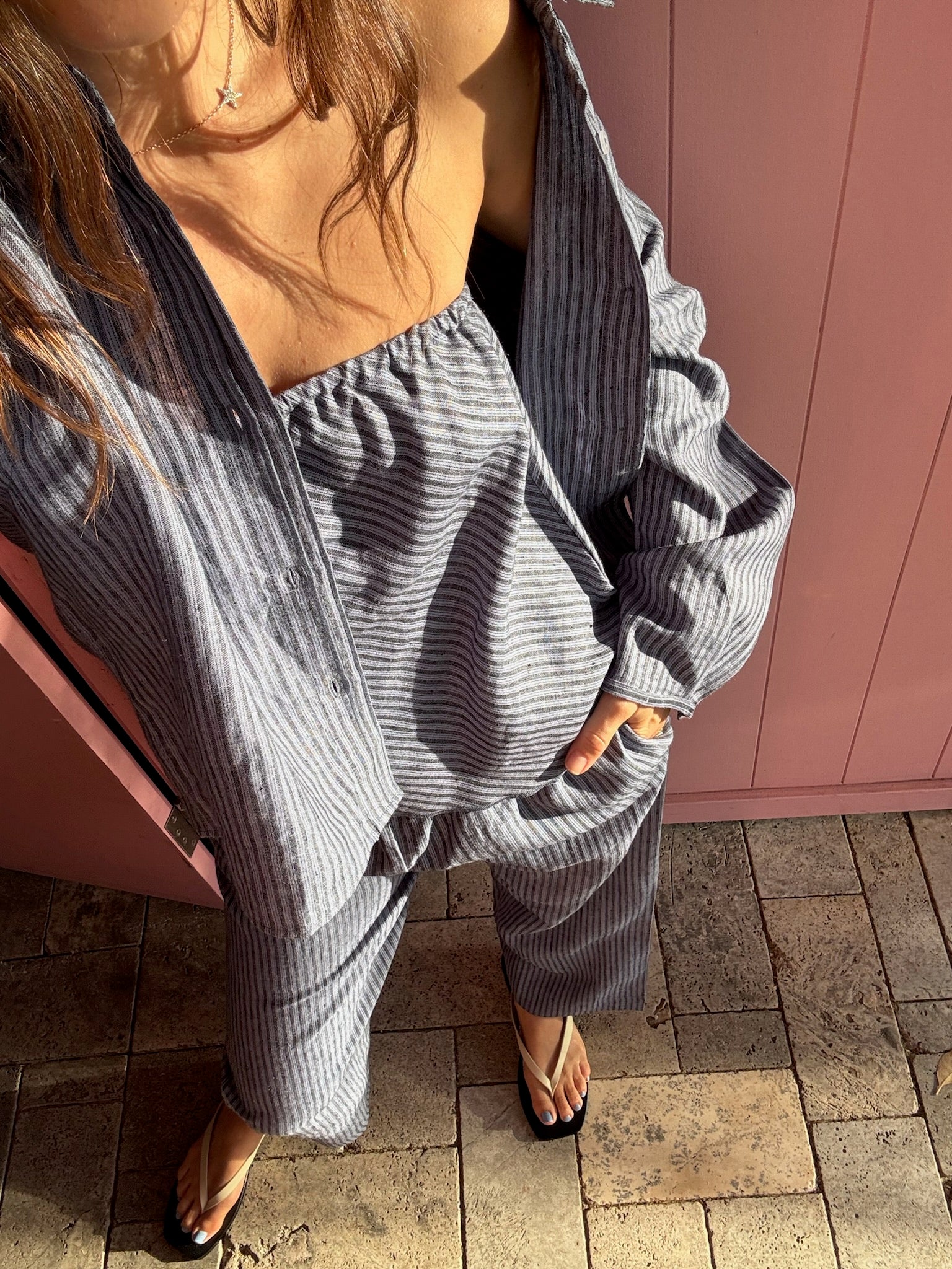 Double Placket Shirt - Azure Stripe - Image 3