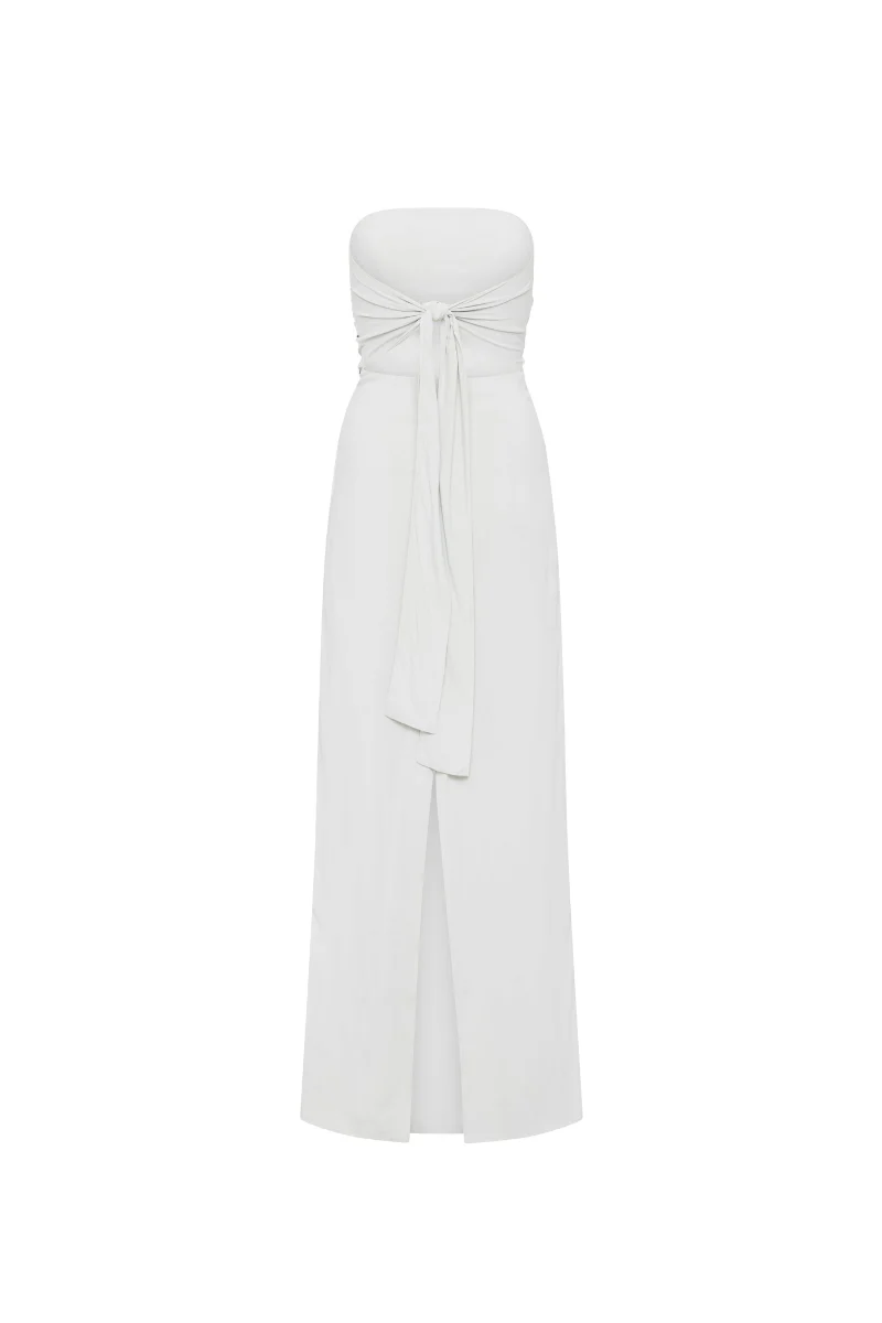 Strapless Tie Back Dress - Silver - Image 6