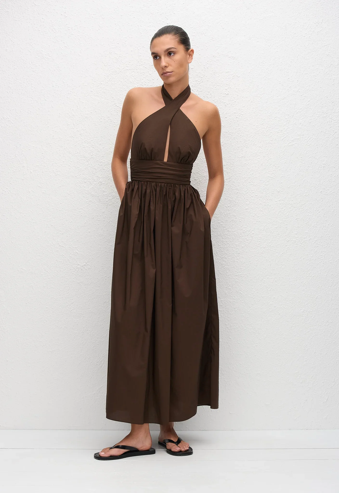Keyhole Halter Midi Dress - Chocolate