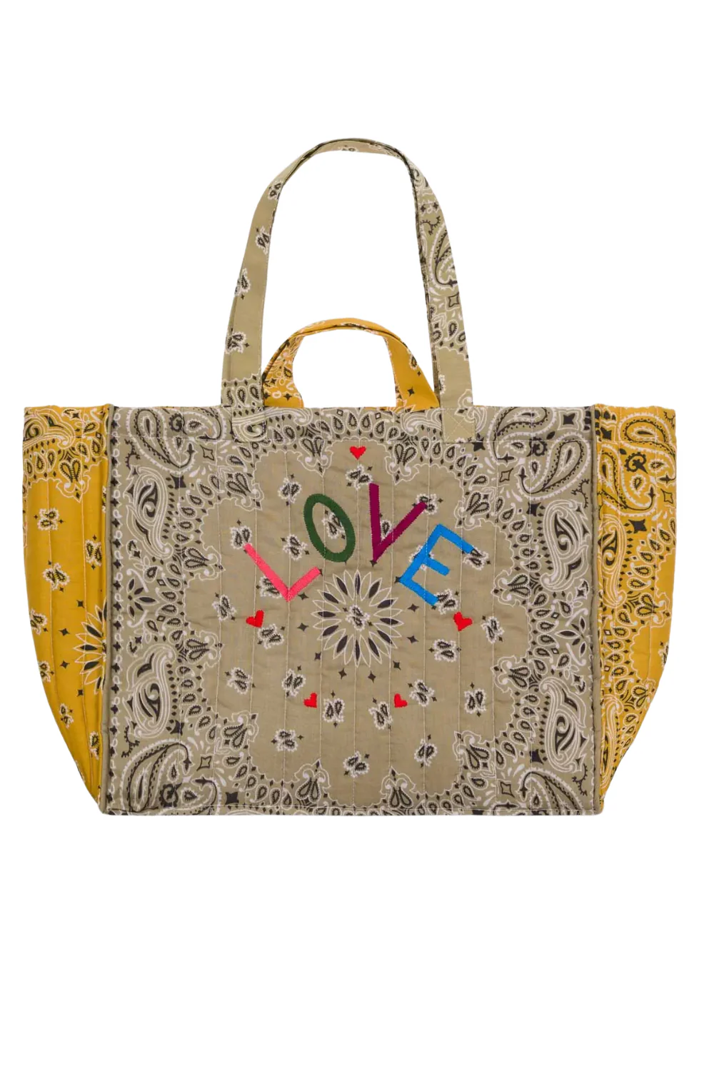 Maxi Quilted Cabas Tote Love - Beige / Mustard