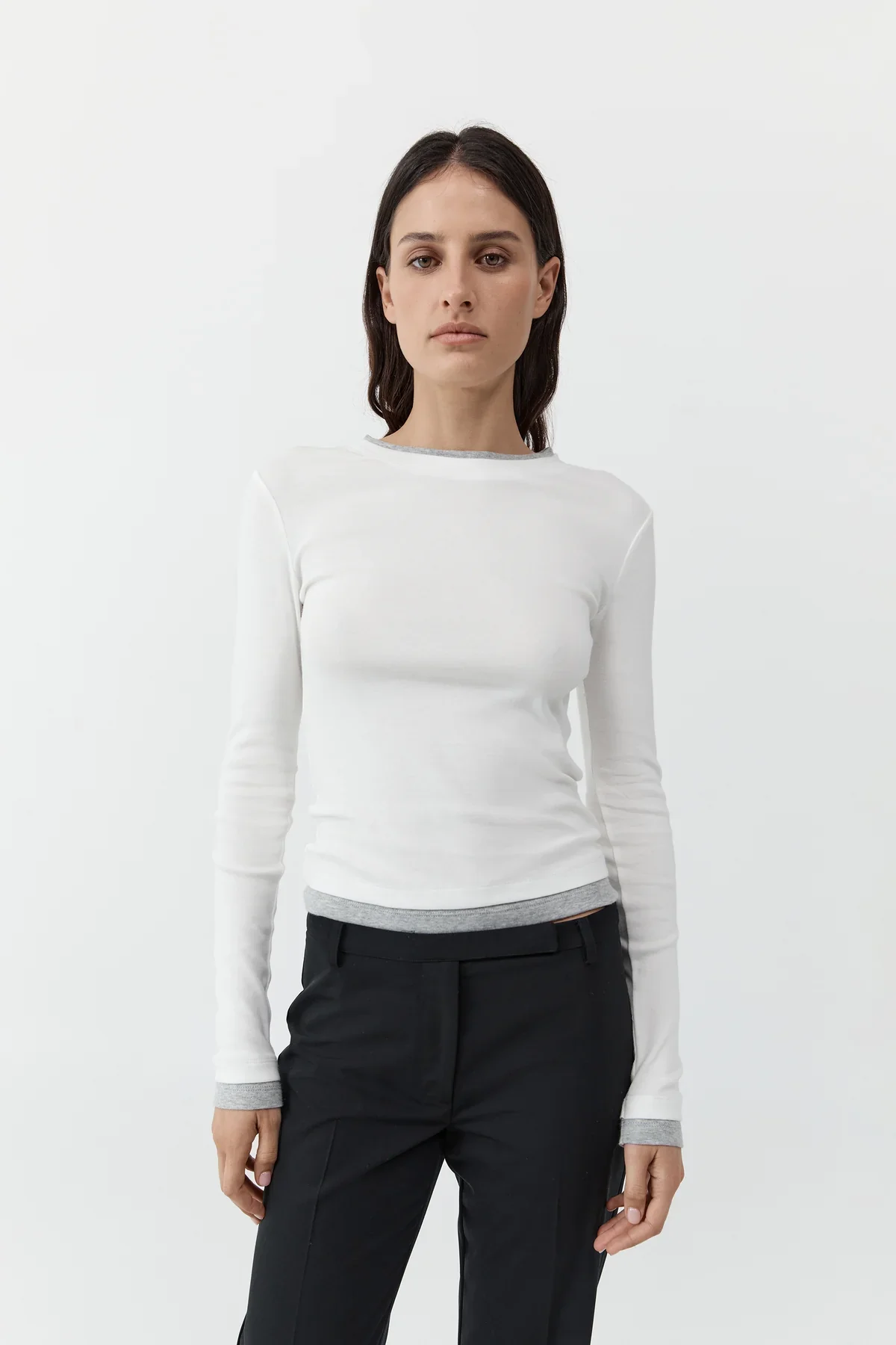 Organic Cotton Layered Long Sleeve Top - White - Image 2