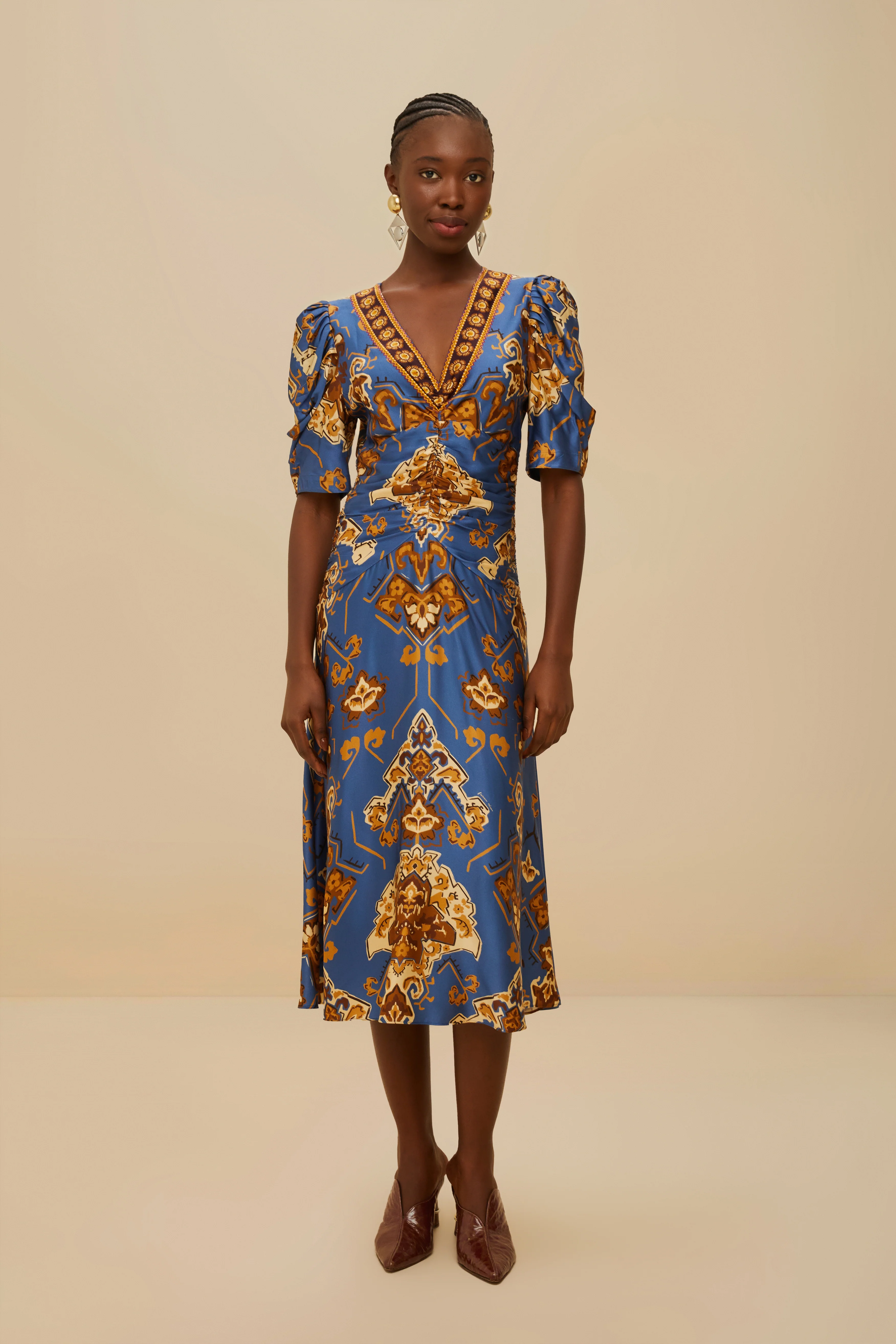 Ornament Floral Blue Midi Dress - Image 2