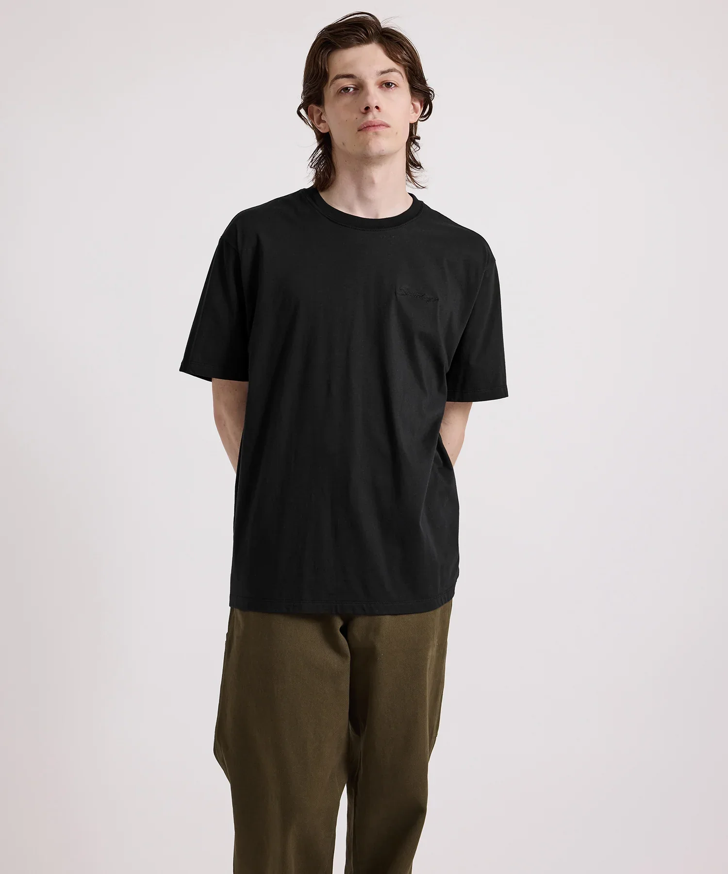 Script Embroidered Short Sleeve Tee - Black - Image 3