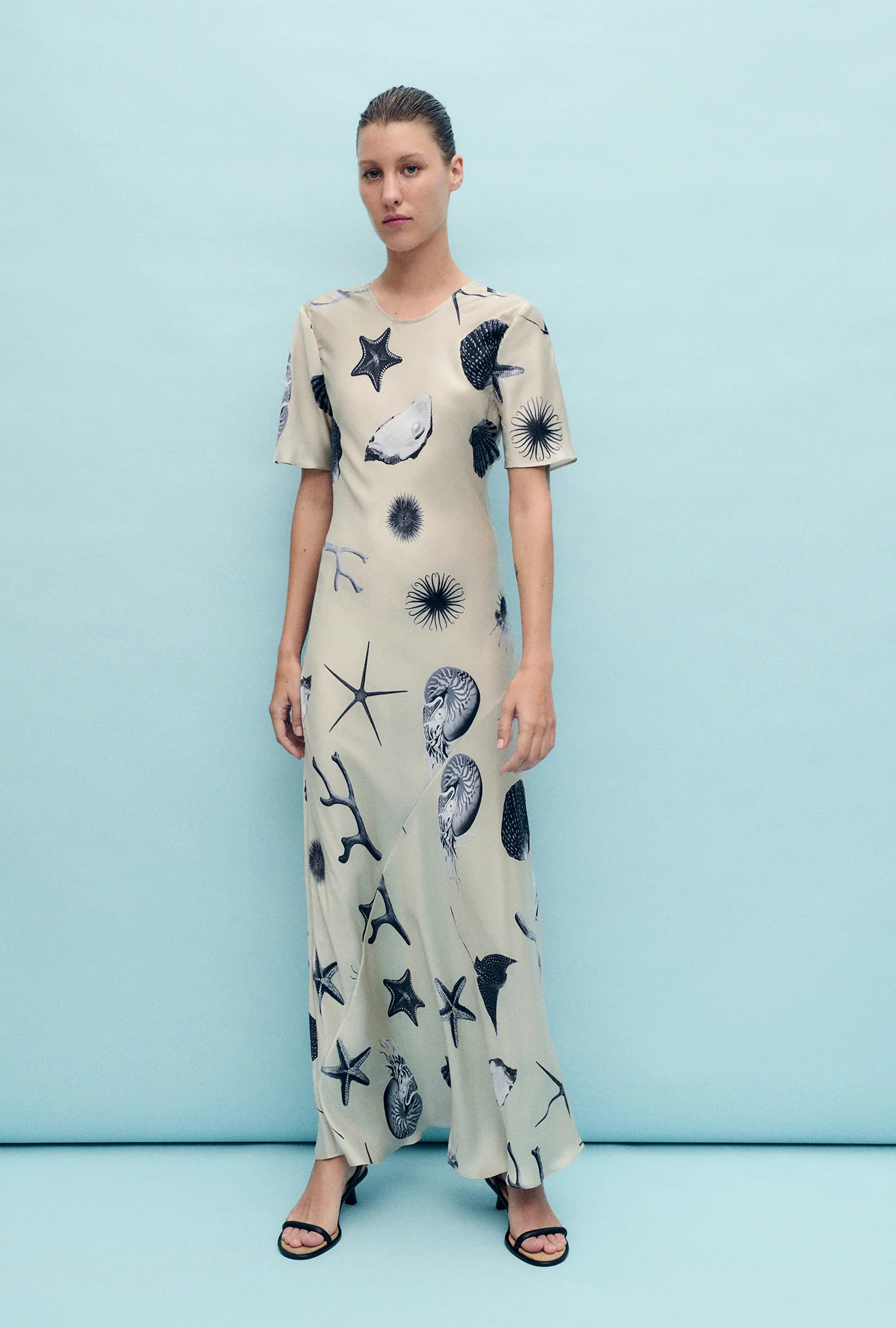 Short Sleeve Bias Dress - Seashells - Image 5