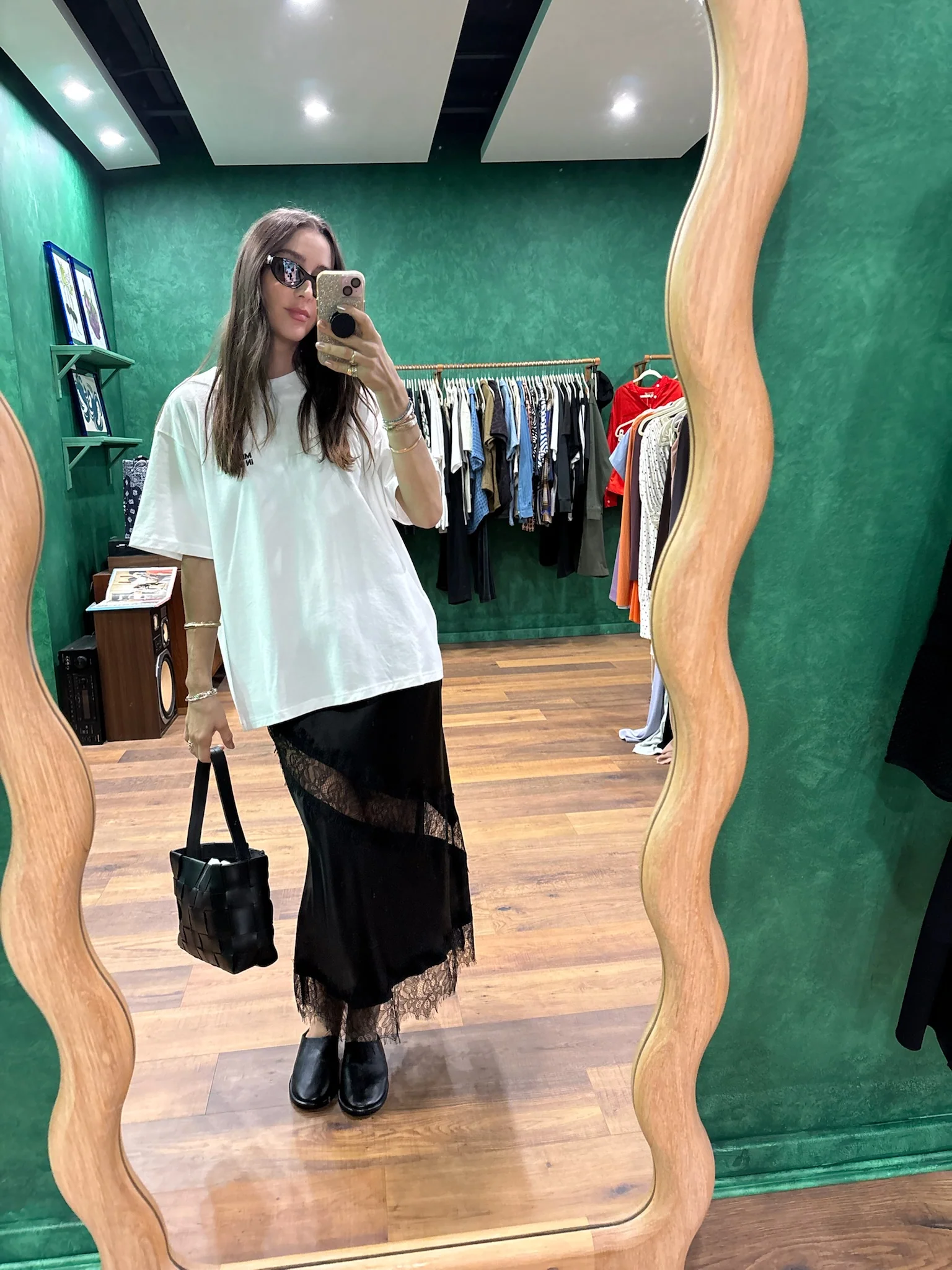 Silk Lace Midi Skirt - Black - Image 2