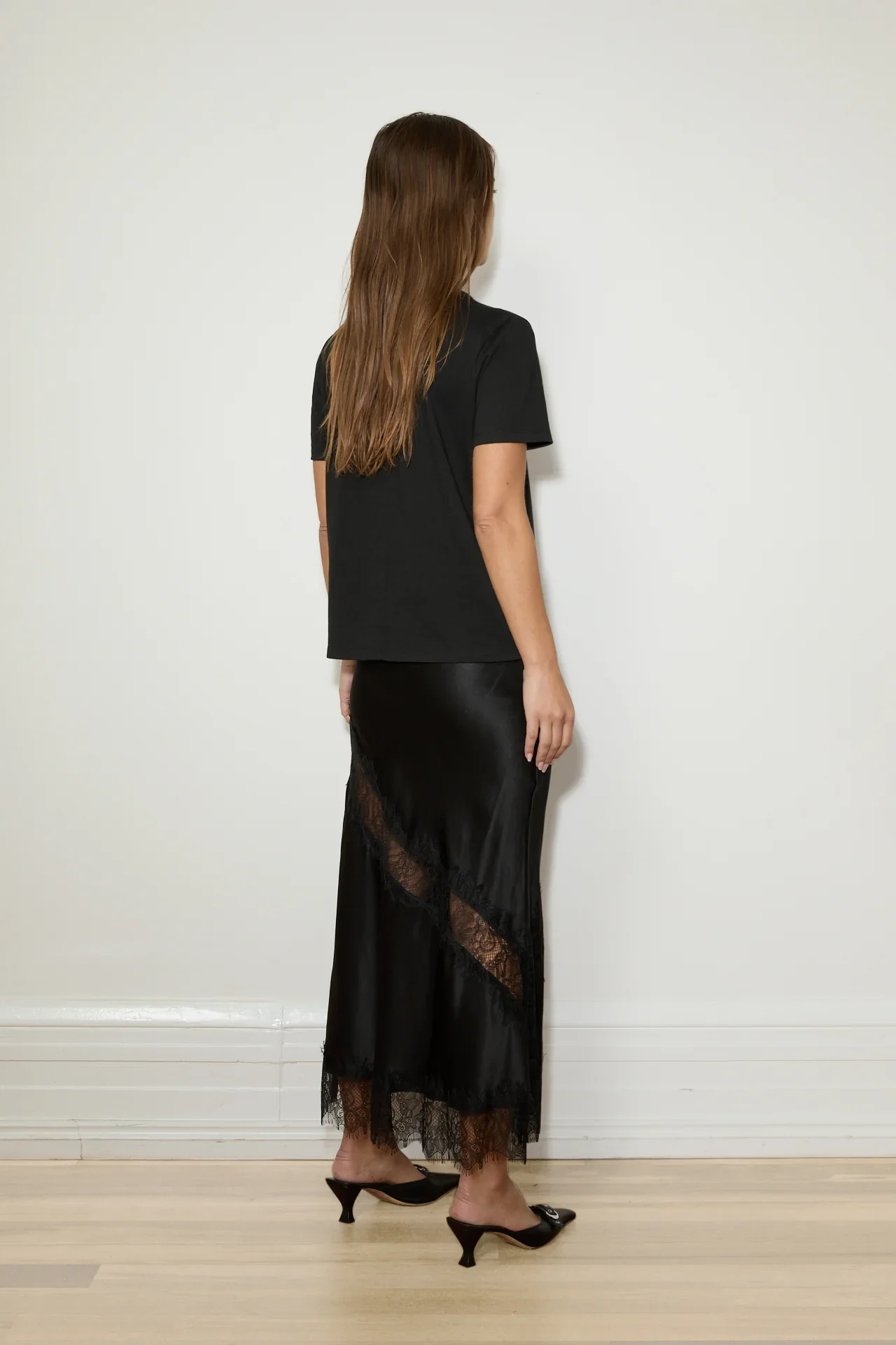 Silk Lace Midi Skirt - Black - Image 5