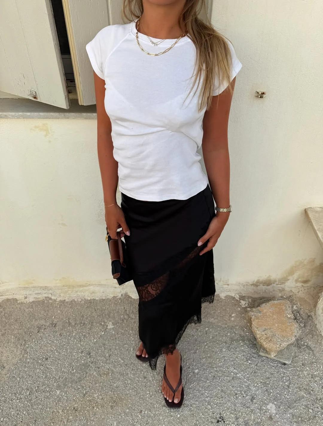 Silk Lace Midi Skirt - Black - Image 6