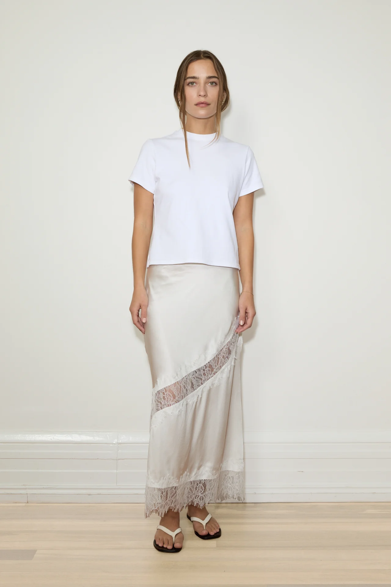 Silk Lace Midi Skirt - Optic White