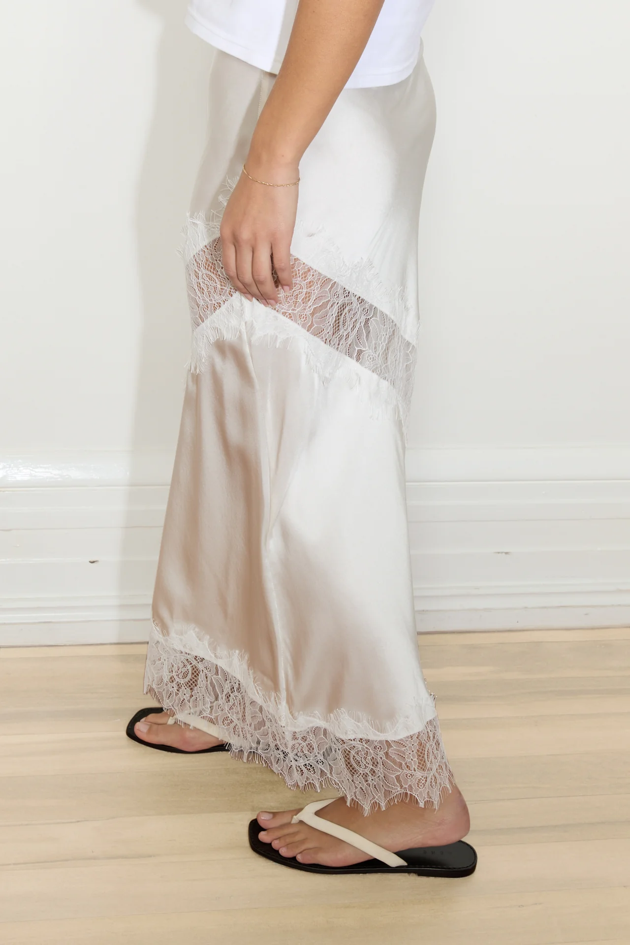 Silk Lace Midi Skirt - Optic White - Image 3