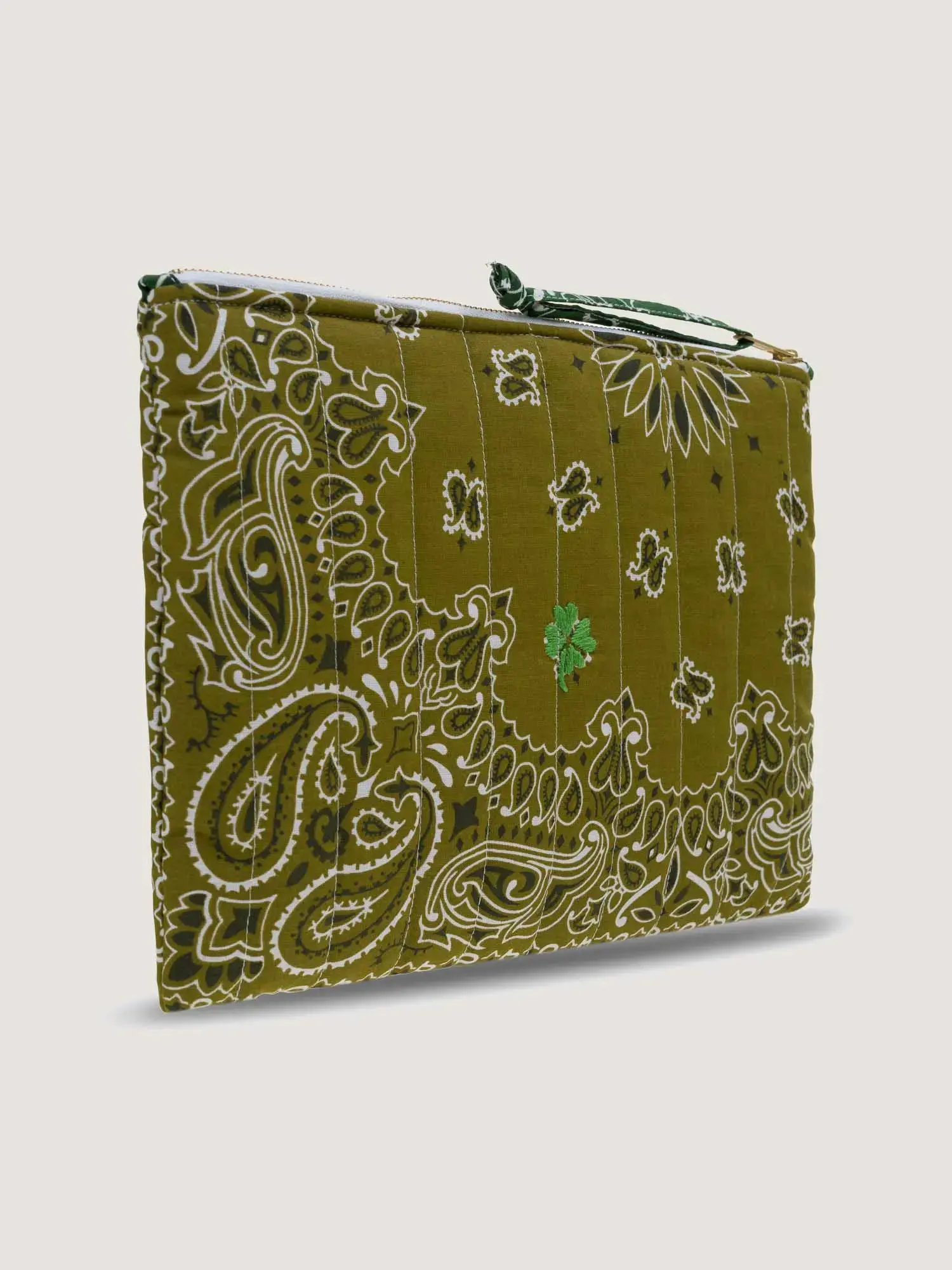 Zipped Quilted Clover Pouch - Bronze / Weekend Green - Image 4